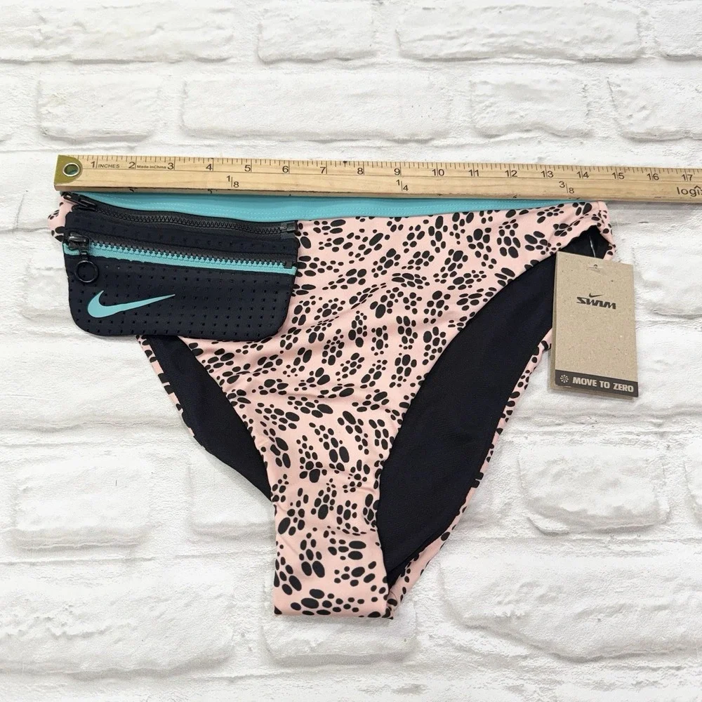 Nike Women's Party Dots High Waist Bikini Bottoms Size Large Pink Black